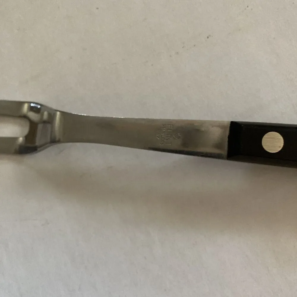 Vintage Flint Stainless Steel Carving Fork USA Black Handle Kitchen Utensil 11”